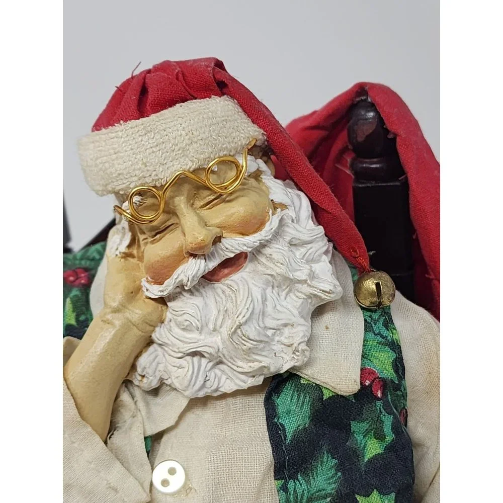 Grandeur Noel Fabric‎ Mache Santa And Dog Sleeping While Checking His List